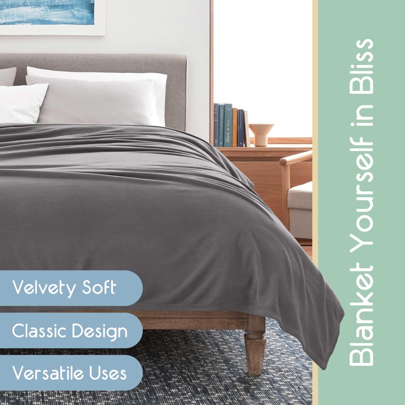 Vellux Twin Size Microfleece Fleece Blanket - Supersoft Lightweight Plush Throw for Bed, Couch, Travel & Pets - All-Season Comfort - Gray - Image 3